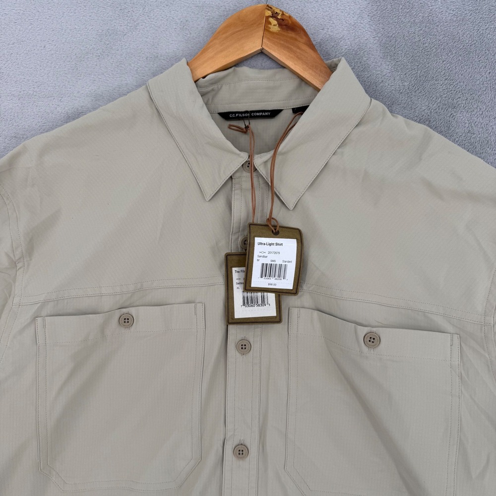 Filson Ultra-Light Shirt Mens Medium Sandbar Tan Ripstop Long Sleeve Polo NEW - Picture 3 of 15